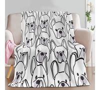 Flannel Baby Size Blanket for Boys Girls Kids 39 × 52 inch, Soft Warm and Fluffy Sofa Bed Simple Lines French Bulldog Printed Throw Blanket - Cream Blankets for Couch Office