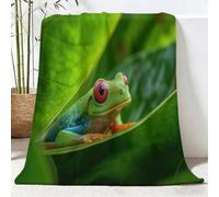 Flannel Blanket 130 x 150 cm, No Shed No Pilling Green Cozy Lightweight Throw Blanket for Couch Bed Decor, Soft Warm Fresh Leaves Tree Frogs Sofa Blankets for Women Men