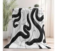 Flannel Blanket 130x150 cm Black And White Snake Printed Sherpa Blankets for Kids Teens Adults Soft Warm Fleece Cartoon Style