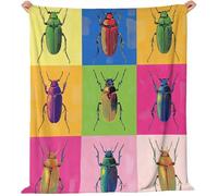 Flannel Blanket 130x150 cm Insect Printed Sherpa Blankets for Kids Teens Adults Soft Warm Fleece Colorful