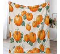 Flannel Blanket 130x150 cm, Soft Comfortable Plants Pumpkin Green Leaves Printed Blankets, Fluffy Cozy Fleece Throw Warm Rustic Farmhouse Style Sofa Blanket for Beds Couch And Travel