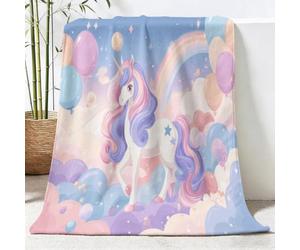 Flannel Blanket 150x200 cm, Soft Comfortable Magical Horse Balloons Clouds Stars Printed Blankets, Fluffy Cozy Fleece Throw Warm Dreamy Cartoon Sofa Blanket for Beds Couch And Travel