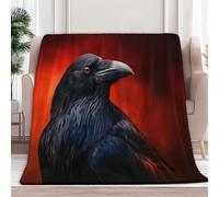 Flannel Blanket 59 × 80 inch, Printed Blanket Throw Surrealism Animal Red-Eyed Crow Soft Cozy Fluffy Fuzzy Red Blankets - Single Size Premium Bedding for Bed Chair Couch Home Office