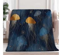 Flannel Blanket Animal Starlight Jellyfish Fleece Blankets 130 x 150 cm Warm Super Soft Blanket, Dark Blue Soft Anti Pilling Adults & Kids Throw Sherpa Blankets