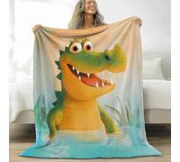 Flannel Blanket Cartoon Crocodile Fleece Blankets 130 x 150 cm Warm Super Soft Blanket, Yellow Soft Anti Pilling Adults & Kids Throw Sherpa Blankets