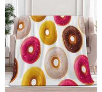 Flannel Blanket Cartoon Donut Pattern Fleece Blankets 130 x 150 cm Warm Super Soft Blanket, White Soft Anti Pilling Adults & Kids Throw Sherpa Blankets