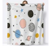 Flannel Blanket Cartoon Planet Stars Fleece Blankets 180 x 200 cm Warm Super Soft Blanket, White Soft Anti Pilling Throw Sherpa Blankets, For Adults & Kids