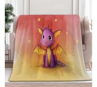 Flannel Blanket Cartoon Watercolor Little Dragon Stars Fleece Blankets 150 x 200 cm Warm Super Soft Blanket, Red Soft Anti Pilling Adults & Kids Throw Sherpa Blankets