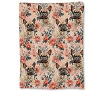 Flannel Blanket Charming French Bulldog Flower Warm Flannel Fleece Blanket Soft Couch Travel For Couch Bed Travel