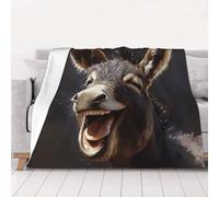 Flannel Blanket Cheerful Brown Donkey Laughing Animal Portrait Print Couch Blanket Warm Decorative Travel Blankets, For Adult, Bedroom, Kids, Living Rooms, 100x125cm