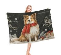 Flannel Blanket Christmas Shetland Sheep Dog Red And Black, Snowflake Warm Flannel Fleece Blanket Fluffy Blankets Cover For Outdoor Chair Women