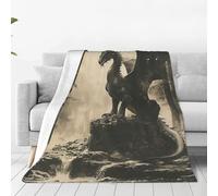 Flannel Blanket Dragon Medieval Magic Black Vintage Blanket Fluffy Warm Blankets For All Season Sofa Cold 150x200cm