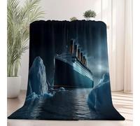 Flannel Blanket Fantasy Titanic Iceberg Sherpa Flannel Fleece Throw Blankets 127 x 152 cm, Fluffy Fuzzy Soft Warm Lightweight Throw for Sofa Bed Couch Home Decor Night Scene Ocean Print