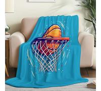 Flannel Blanket for All Seasons 100 x 140cm - Cartoon Sports Basketball Print Light Warm Fleece Blankets Baby Size, Blue Super Soft Throw Blanket for Sofas Bed Couch Chair
