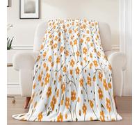 Flannel Blanket for All Seasons 127 x 152cm - Cute Nature Small Wildflowers Print Light Warm Fleece Blankets Single Size, White Orange Super Soft Throw Blanket for Sofas Bed Couch Chair