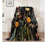 Flannel Blanket for All Seasons 150 x 200cm - Retro Plants Wildflowers Meadow Print Light Warm Fleece Blankets Double Size, Black Super Soft Throw Blanket for Sofas Bed Couch Chair