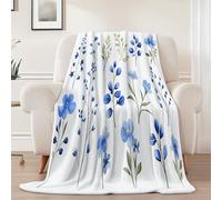 Flannel Blanket for All Seasons 180 x 220cm - Elegant Simple Wildflowers Print Light Warm Fleece Blankets King Size, White Super Soft Throw Blanket for Sofas Bed Couch Chair
