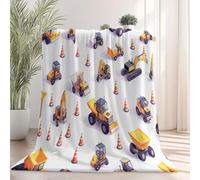 Flannel Blanket for Sofa, 150×200 cm Soft Fluffy Orange Color Sofa Blanket with Decorative Simple Buildings Vehicles Traffic Cones Pattern for All Season, Warm and Lightweight