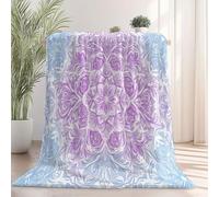 Flannel Blanket for Sofa, 220×240 cm Soft Fluffy Blue Sofa Blanket with Decorative Lines Gradient Mandala Pattern Pattern for All Season, Warm and Lightweight