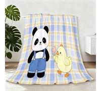 Flannel Blanket Japanese Cartoon Panda Chick King Size, Light & Warm Blankets, Super Soft Throw for Sofas Bed, Couch and Chair, Comfort for All Seasons Blue Yellow