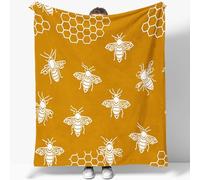 Flannel Blanket Minimalism Bee Honeycomb Pattern Fleece Blanket 220 x 240 cm 3D Print Warm Super Soft Blanket Mustard Yellow Soft Anti pilling Sherpa Blanket For Adults & Kids Throw Blanket