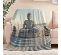 Flannel Blanket Modern Elegant Buddha pattern Single Size 127 x 152 cm, Light & Warm Blankets, Super Soft Throw for Sofas Bed, Couch and Chair, Comfort for All Seasons Grey