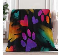 Flannel Blanket Neon Cat Paw Prints Hearts Warm Soft Cosy Flannel Sherpa Blankets, Black Fleece Throw Plush Blanket Adults Sofa Bed Couch Blankets 180 x 200 cm