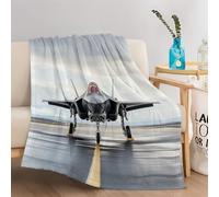 Flannel Blanket Realistic Combat Aircraft pattern Single Size 127 x 152 cm, Light & Warm Blankets, Super Soft Throw for Sofas Bed, Couch and Chair, Comfort for All Seasons White