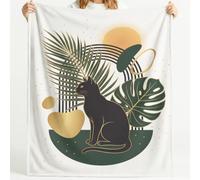 Flannel Blanket Soft Microfiber Comfortable Cat Bohemian Palm Tree Leaf Arch Sun Decorative Fluffy Cozy Blanket Warm Sofa Blanket 59in × 71in Suitable For Beds Throw Blanket