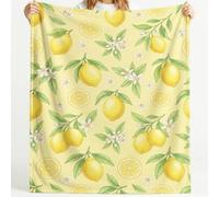 Flannel Blanket Soft Microfiber Comfortable Citrus Botanical Lemon Flower Green Leaf Fruit Pattern Fluffy Cozy Blanket Warm Sofa Blanket 59in × 59in Suitable For Beds Throw Blanket