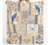 Flannel Blanket Soft Microfiber Comfortable Collage Botanical Parrot Dragonfly Flower Leaf Border Fluffy Cozy Blanket Warm Sofa Blanket 59in × 59in Suitable For Beds Throw Blanket