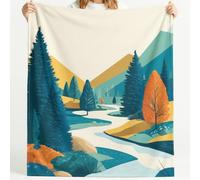Flannel Blanket Soft Microfiber Comfortable Landscape Peaceful River Pine Tree Mountain Forest Nature Fluffy Cozy Blanket Warm Sofa Blanket 59in × 59in Suitable For Beds Throw Blanket