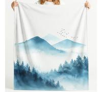 Flannel Blanket Soft Microfiber Comfortable Mountain Asian Nature Forest Bird Watercolour Landscape Fluffy Cozy Blanket Warm Sofa Blanket 32in × 59in Suitable For Beds Throw Blanket