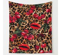 Flannel Blanket Soft Microfiber Comfortable Pop Animal Leopard Print Red Cherry Black Plant Fluffy Cozy Blanket Warm Sofa Blanket 32in × 59in Suitable For Beds Throw Blanket