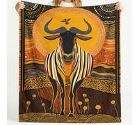 Flannel Blanket Soft Microfiber Comfortable Wildebeest Tribal Sun Bird Pattern Totem Wildlife Fluffy Cozy Blanket Warm Sofa Blanket 32in × 59in Suitable For Beds Throw Blanket