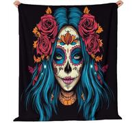 Flannel Blanket Soft Throw Blanket Double Size, Gothic Day of the Dead Girl Decorative Blankets and Throws, Warm Flannel Throw Fit All Season for Sofas Bed Chair Travel 150 x 200 cm Black