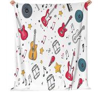 Flannel Blanket Soft Throw Blanket Single Size, Cartoon Graffiti Musical Instruments Decorative Blankets and Throws, Warm Flannel Throw fit all Season - for Sofas Bed Chair Travel 127 x 152 cm White
