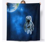 Flannel Blanket Space Background Astronaut Earth Fleece Blankets 180 x 200 cm Warm Super Soft Blanket, Blue Soft Anti Pilling Throw Sherpa Blankets, For Adults & Kids
