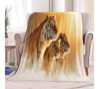 Flannel Blanket Surrealist Animal Three Tigers Warm Soft Cosy Flannel Sherpa Blankets, Orange Color Fleece Throw Plush Blanket Adults Sofa Bed Couch Blankets 150 x 200 cm