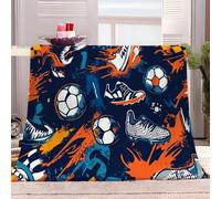 Flannel Blanket Ultra Soft & Warm 51" X 59" Throw For Couch Bed & Sofa Lightweight 130 X 150 Cm Cozy & Durable Sports Football Passion Seasons & Easy Care Orange Blue