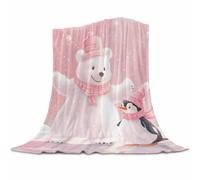 Flannel Blanket Winter Christmas White Bear Penguins Arctic Snowy Scene Pink Soft Throw Plush Blanket Decor Throws For Adult Couch Home L