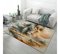 Flannel Carpet Animal Print, Modern Lion Moon Wolf 3d Soft Non-Slip Gaming Rugs for Boy Teen Bedroom, Playroom Decoration, Large Rug for Living Room, Hallway, Study, Small Bathmat, 100x120 cm, Color 3