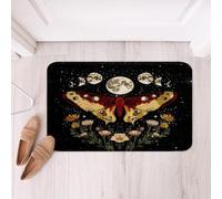 Flannel Carpet Death Moth Sun Moon Gothic Boho Moth Botanical Flower Printed Non Slip Flannel Mat Print Mat For Hallway Entrance Front Door 40X60Cm