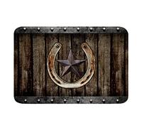 Flannel Carpet Rustic Farmhouse Rusty Horse Shoe Texas Star Brown Vintage Western Country Cabin Soft Bath Mat Print Barrier Mat For Home Pets Hallway 40X60Cm
