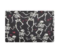 Flannel Carpet Skull Dancing Heart Non Slip Mat Easy To Clean Flannel Mat For Shower Home Patio 40X60Cm