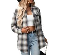 Flannel Checked Shirts Womens Classic Long Sleeve Plaid Shirt Blouse V Neck Button Down Ladies Regular-Fit Checked Shirt with Pocket Office Business Wine Navy Soft Homewear T-Shirt L XL XXL 3XL 4XL