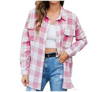 Flannel Checked Shirts Womens Classic Long Sleeve Plaid Shirt Blouse V Neck Button Down Ladies Regular-Fit Checked Shirt with Pocket Office Business Wine Navy Soft Homewear T-Shirt L XL XXL 3XL 4XL