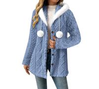 Flannel Coats Women's Fluffy Fleece Pajama TOS Winter Warm Sleepwear Thickened Plush Home Wear Fuzzy Sherpa Lounge Wear Pjs Loungewear Comfy Soft Nightwear Button Down Soft Twosie Cardigan Blue