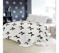 Flannel Fleece Bed Blanket Small Bow Pattern Fall bedding printed blanket Throw Blanket Lightweight Cozy Plush Blanket for Black And White Rooms Sofa Couch Double