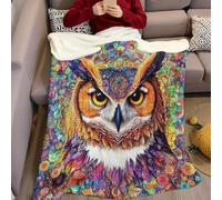 Flannel Fleece Blanket 100 x 130 cm Colorful owl Soft Warm Reversible Lightweight Cozy Sofa Couch Chair Bed Throw for Adults Kids